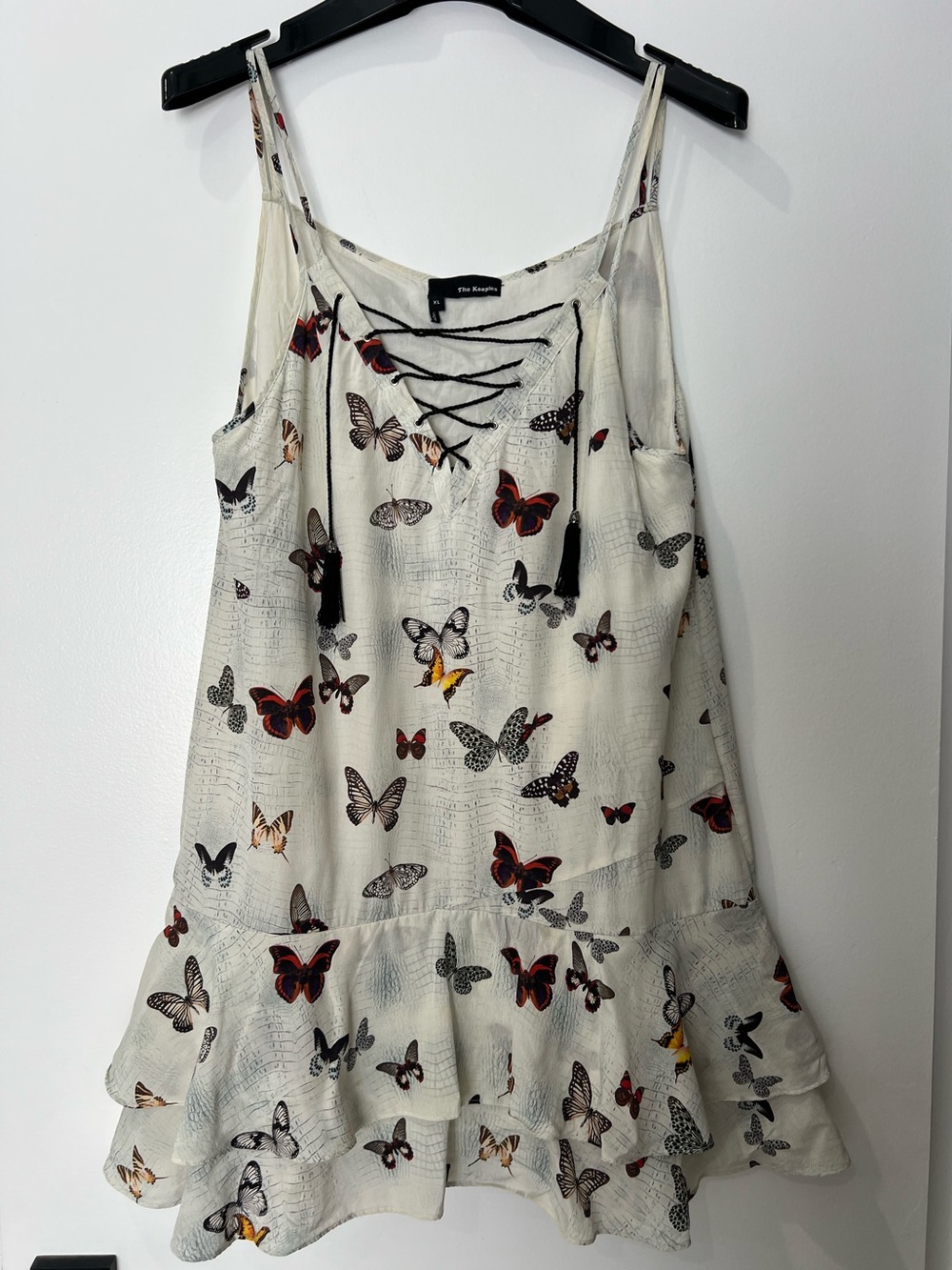 The Kooples Cream Butterfly Lace-Up Cami Dress